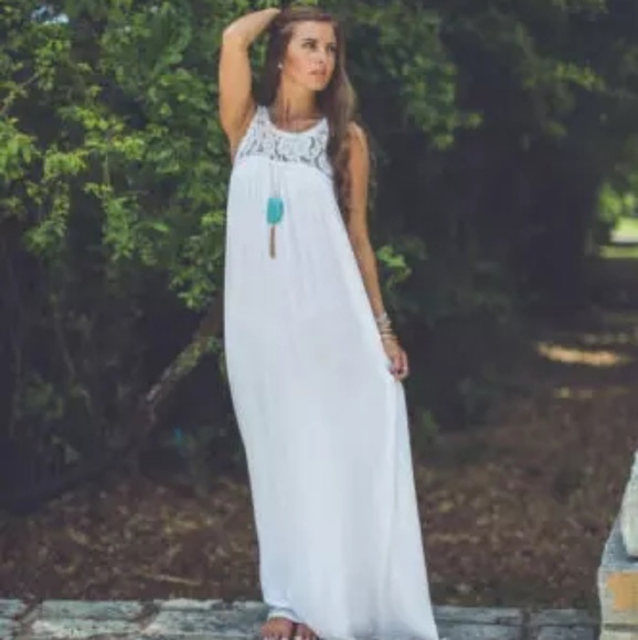 Lace Top A-line Floor-length Chiffon Dress Pool
